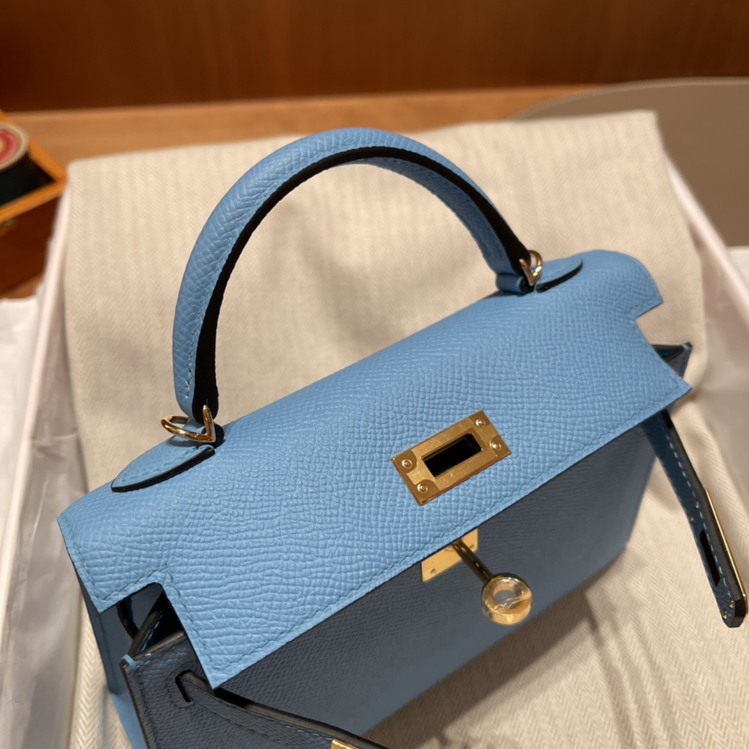 에르메스 미니 켈리백19 라이트블루 금장 앱송